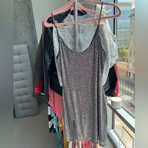 Grey silver sparkle cocktail dress strappy M